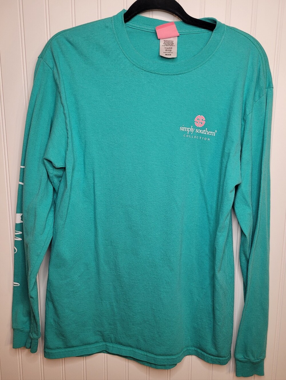 Simply Southern Teal Long Sleeve 'Don't Stress Meowt' Cat Graphic Tee Sz M - Picture 4 of 7